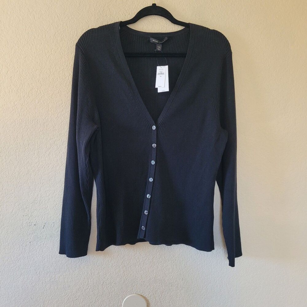 Banana Republic Cardigan Sweater Womens Xxl Black Button Front Ribbed Casual Nwt